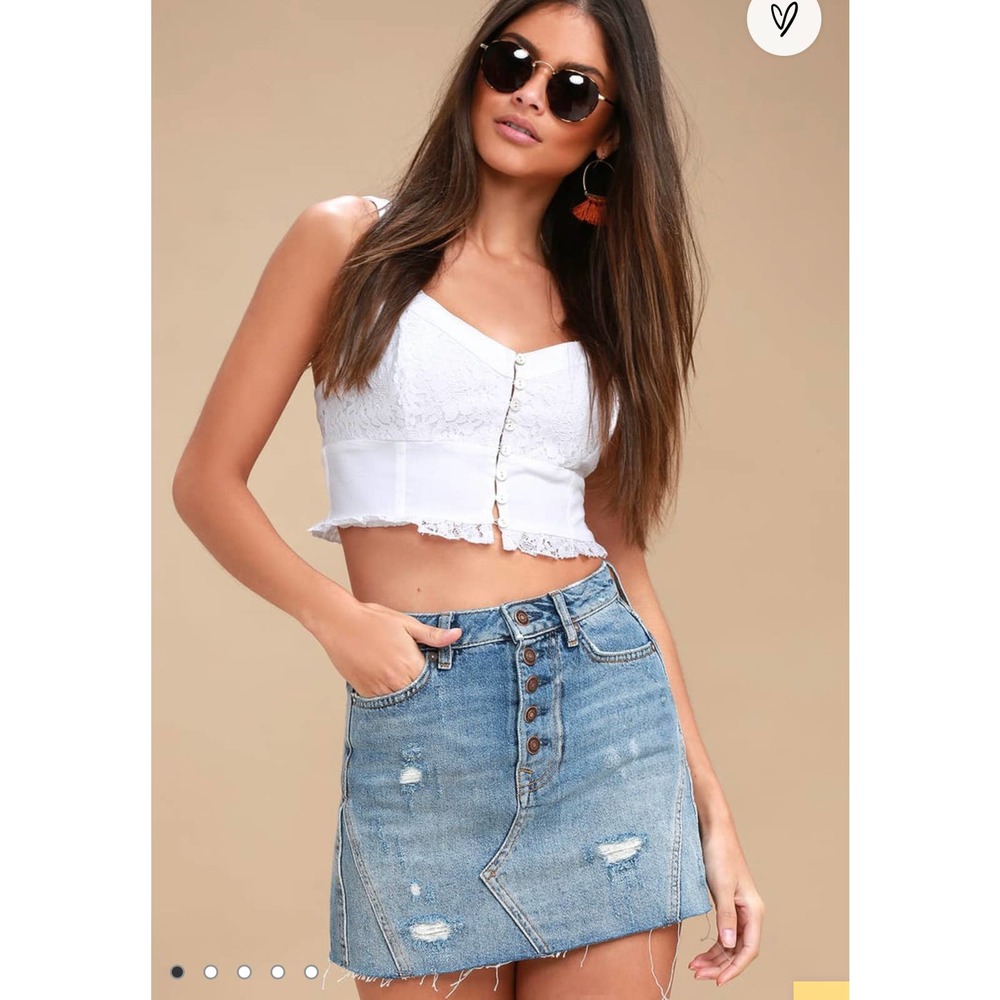 Free People Denim High Waisted Cutoff Mini Skirt Women size 28 - Picture 4 of 11